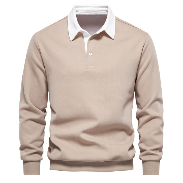 Elegant Heren Langarm Polo Shirt met Klassieke Kraag