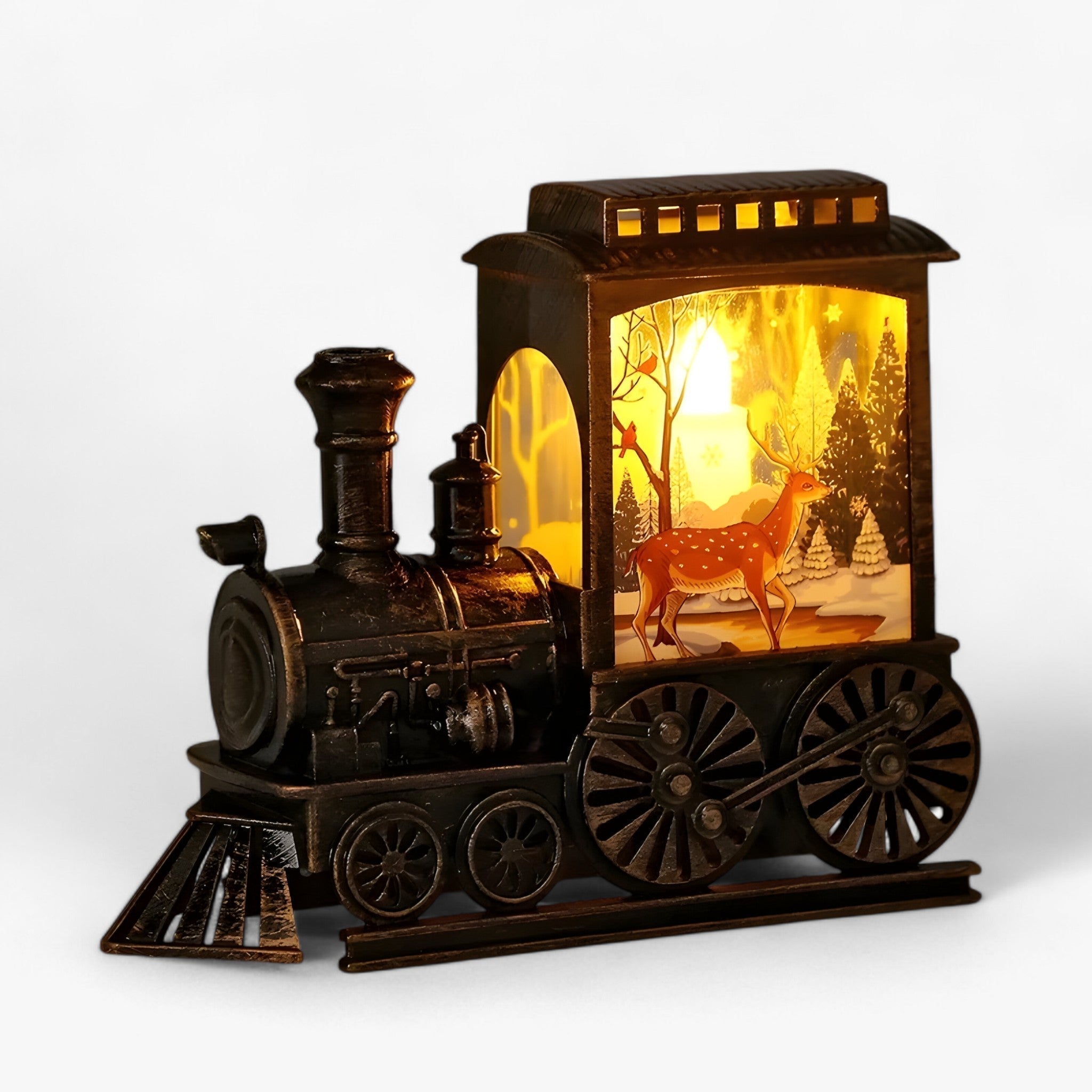 Verlichte Kersttrein Decoratie – Sfeervolle Lamp met Wintertafereel