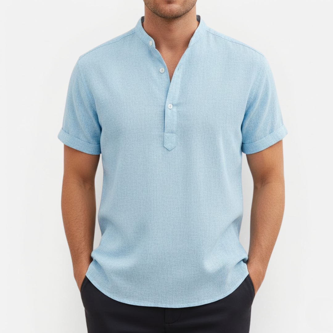 Herenoverhemd met Korte Mouwen en Henley Kraag