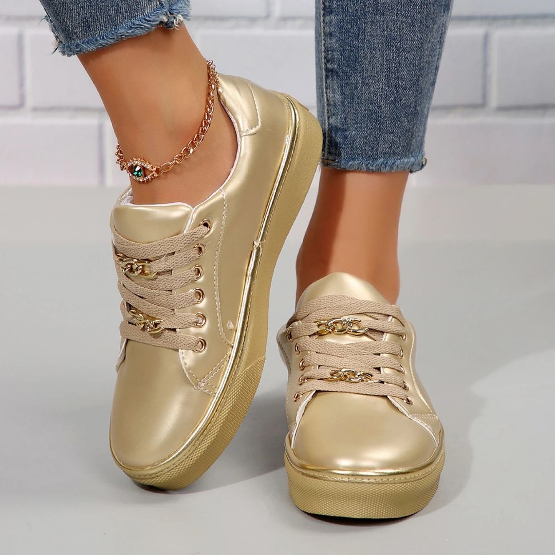 Trendy Comfortabele Dames Sneakers met Gouden Accenten