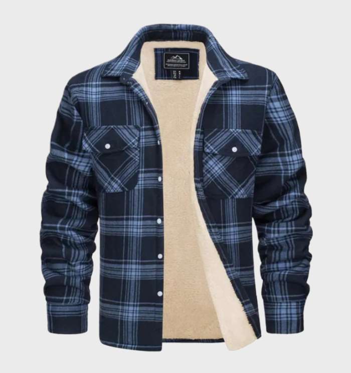 Heren Geruite Sherpa Jas – Warme Flanel Look Jacket met Voering