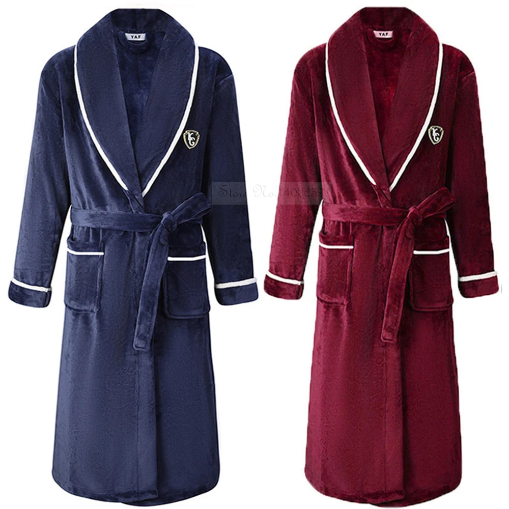 Heren Flanellen Bademantel V-Ausschnitt Langarm Casual Homewear-mezamstore.nl