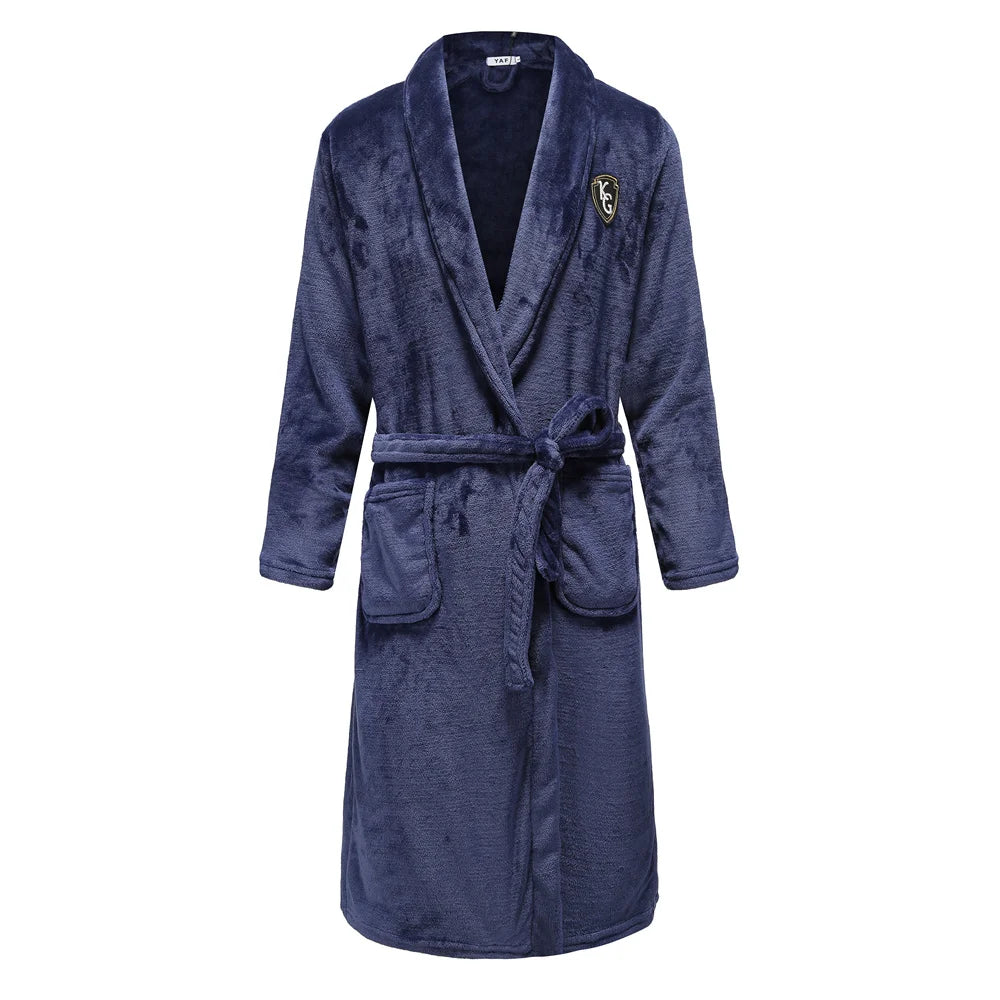 Heren Flanellen Bademantel V-Ausschnitt Langarm Casual Homewear-mezamstore.nl