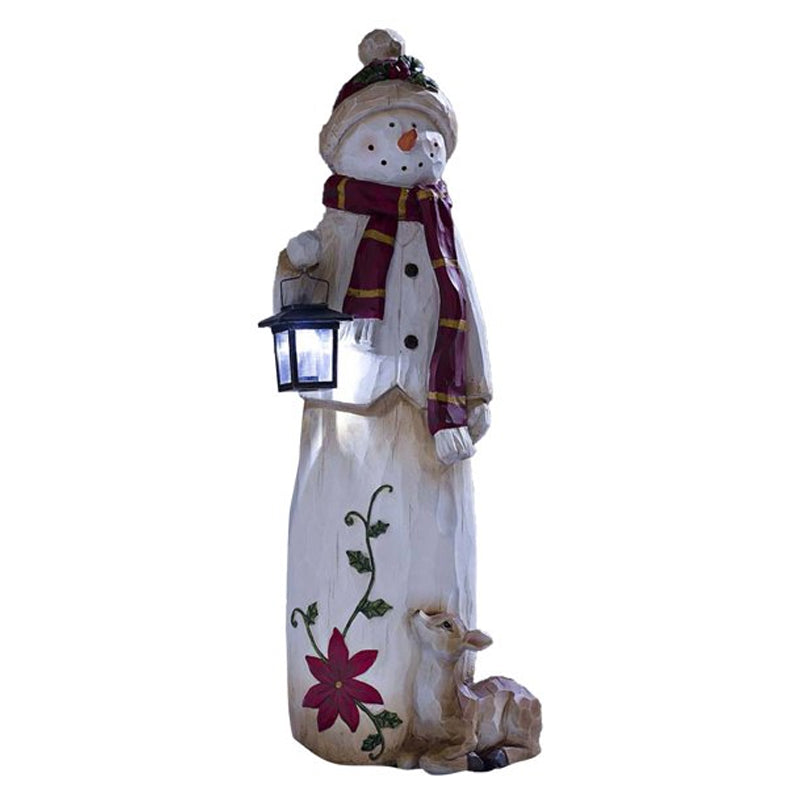 Verlichte Kerst Sneeuwpop Beeld – Decoratief Winterfiguur met Lantaarn