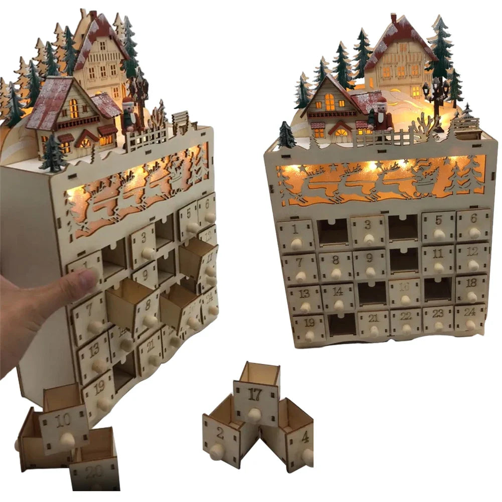 Houten Adventskalender met Licht – Herbruikbare Kerstkalender 24 Vakjes