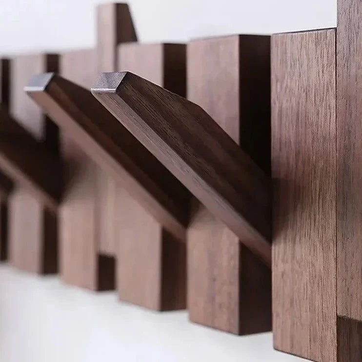 Handgemaakte Houten Kapstok met Inklapbare Haken