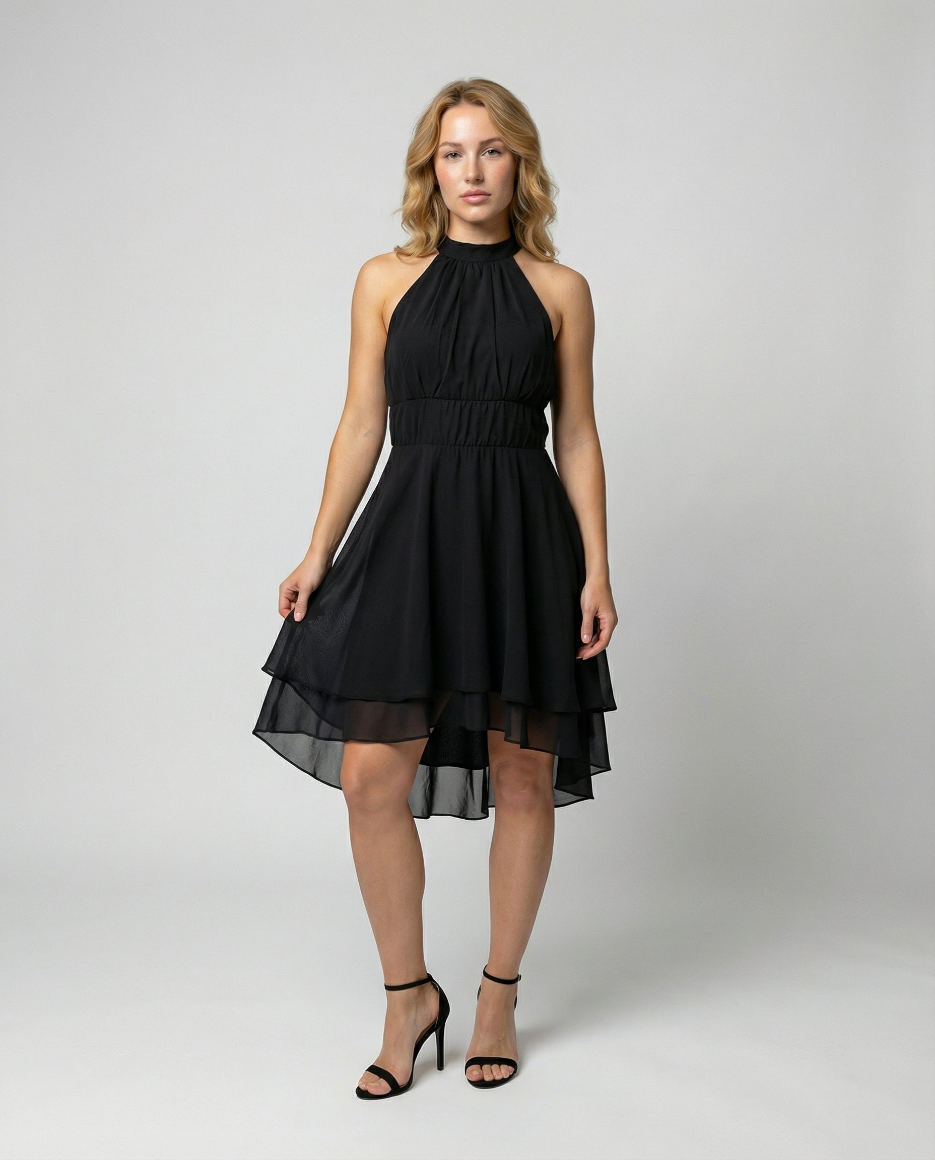 Jurk Dames Knielang Mouwloos Ruches Ronde Hals Zomer Elegant