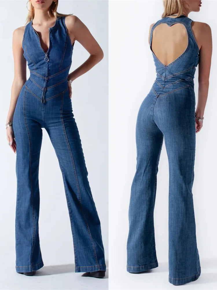 Backless Hartvormige Denim Jumpsuit voor Dames