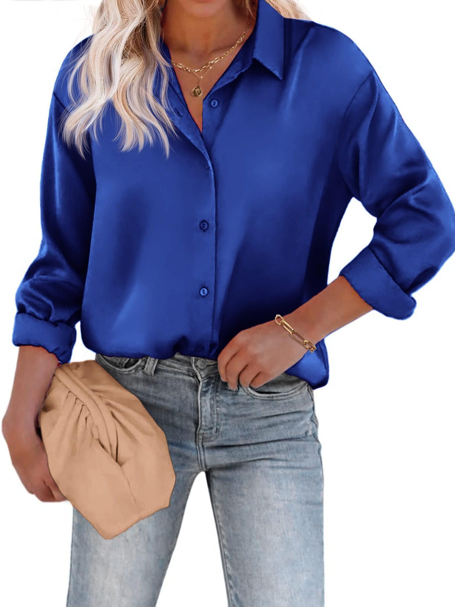 Casual Satijnen Blouse met Knoopsluiting en Lange Mouwen