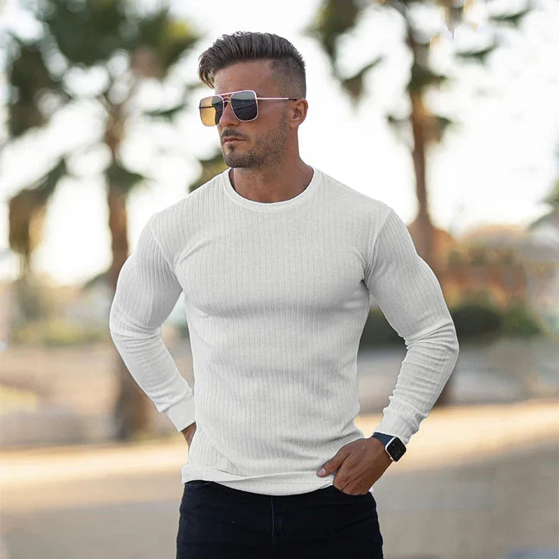 Heren Ribfit Longsleeve – Slim Fit Gebreide Stretch Trui