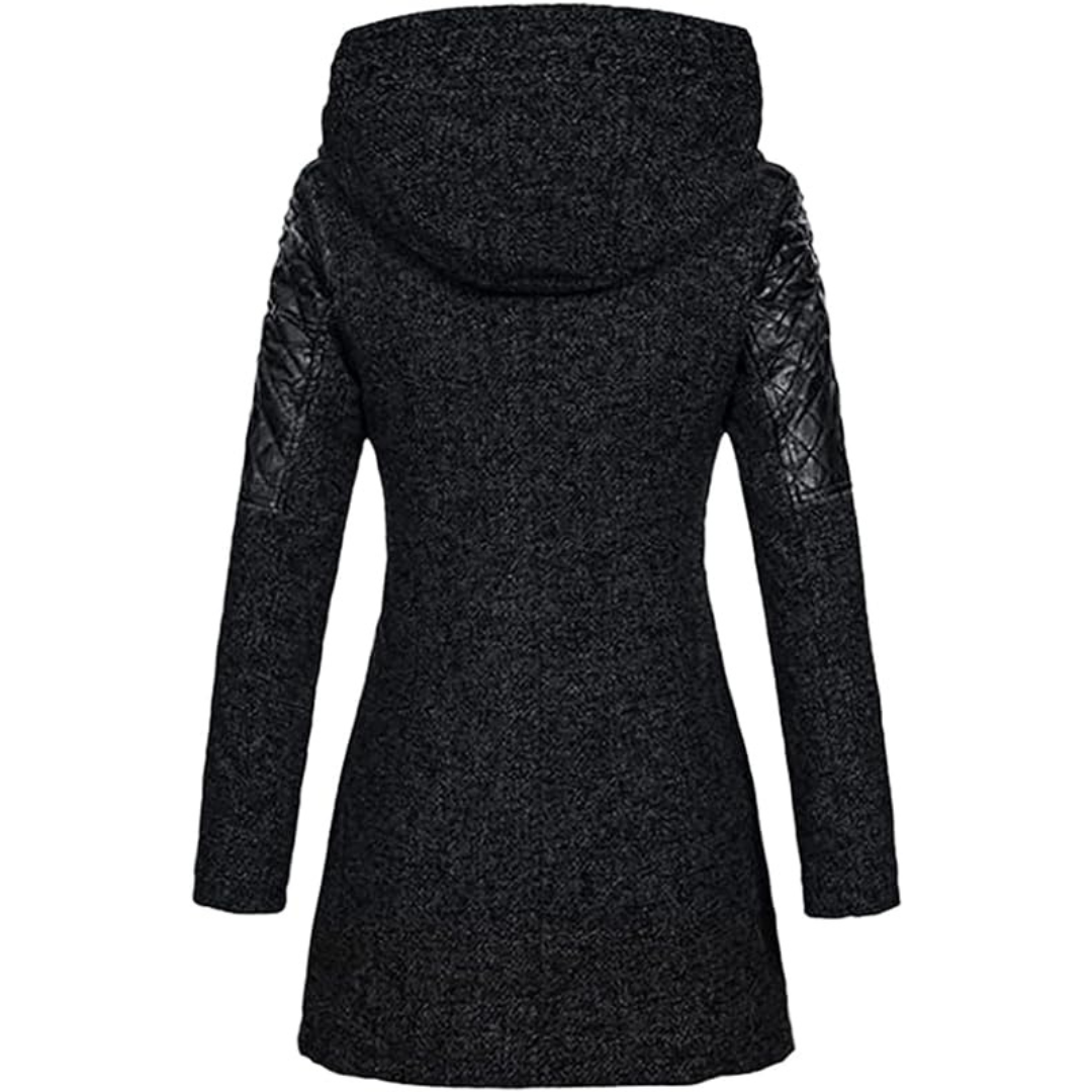 Lange damesjas – Elegante jas met capuchon en leren details