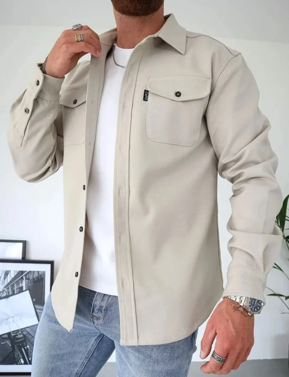 Heren Overshirt met Borstzakken – Casual Lichtgewicht Lange Mouwen