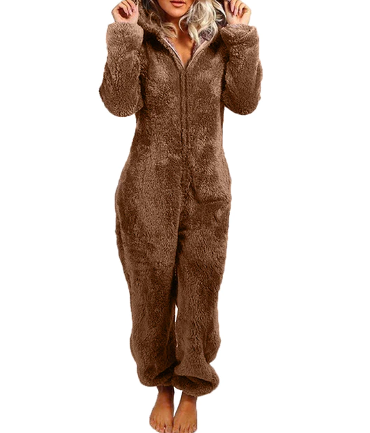 Dames Fleece Onesie – Warme Fluffy Huispak met Capuchon