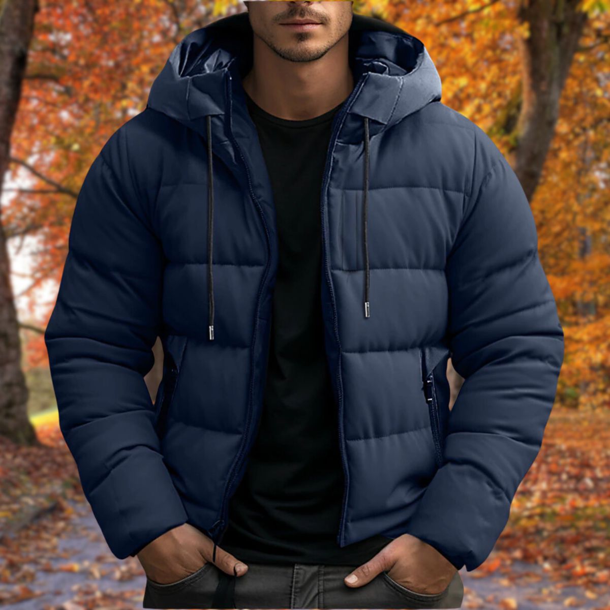 Heren Winterjas met Capuchon – Gewatteerd Design en Comfortabele Pasvorm