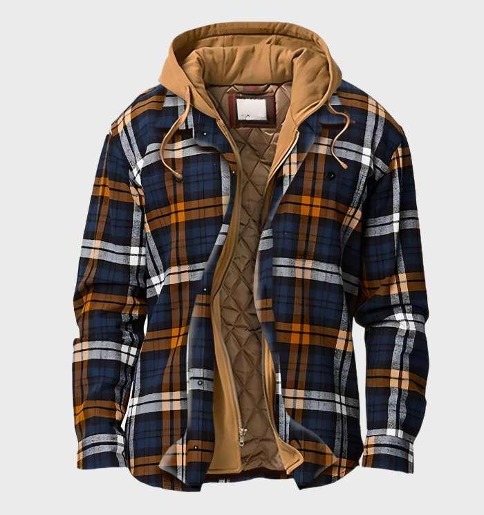Heren Geruite Hoodie Jas – Warme Gewatteerde Jack met Capuchon