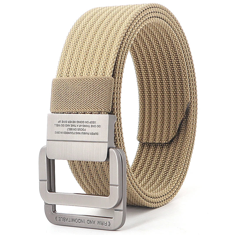 Unisex Canvas Riem met Dubbele Metalen Ring Gesp - Verstelbare Gestreepte Tailleband