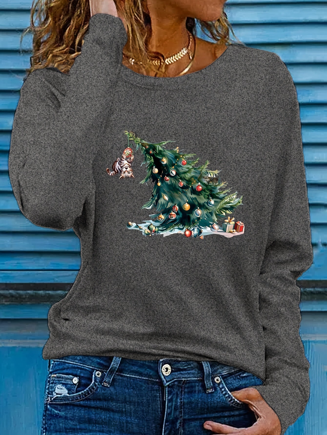 Dames Kersttrui met Hond en Boom – Winter Sweater