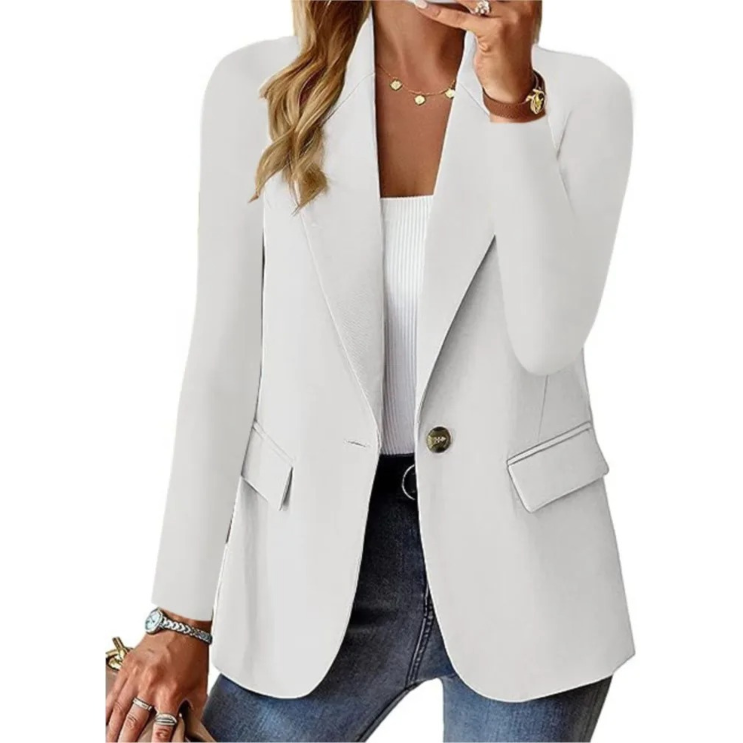 lassieke Getailleerde Dames Blazer met Één Knoop en Zakken