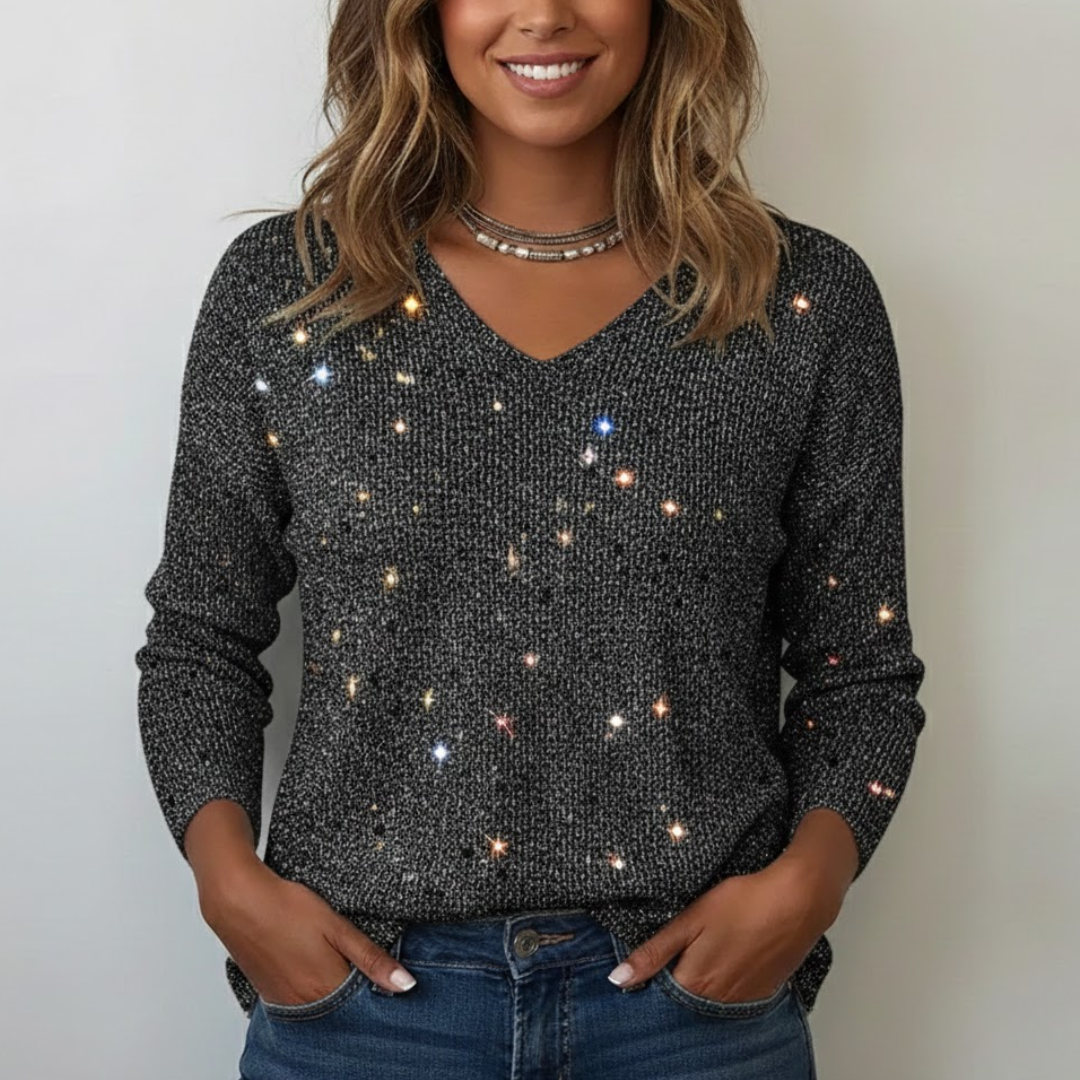 Dames Trui V-Hals met Pailletten – Elegant & Trendy