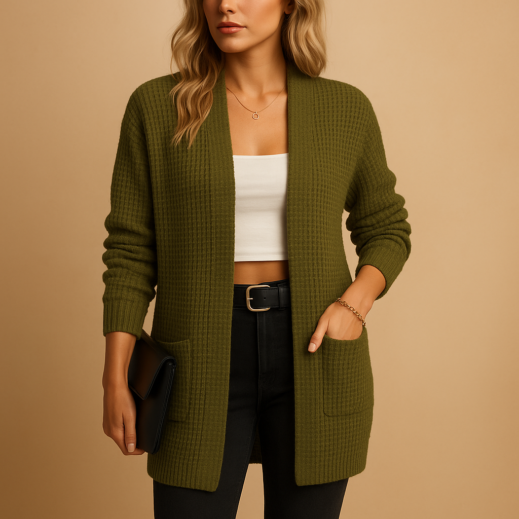 Lang dames vest met V-hals en zakken voor dagelijks comfort