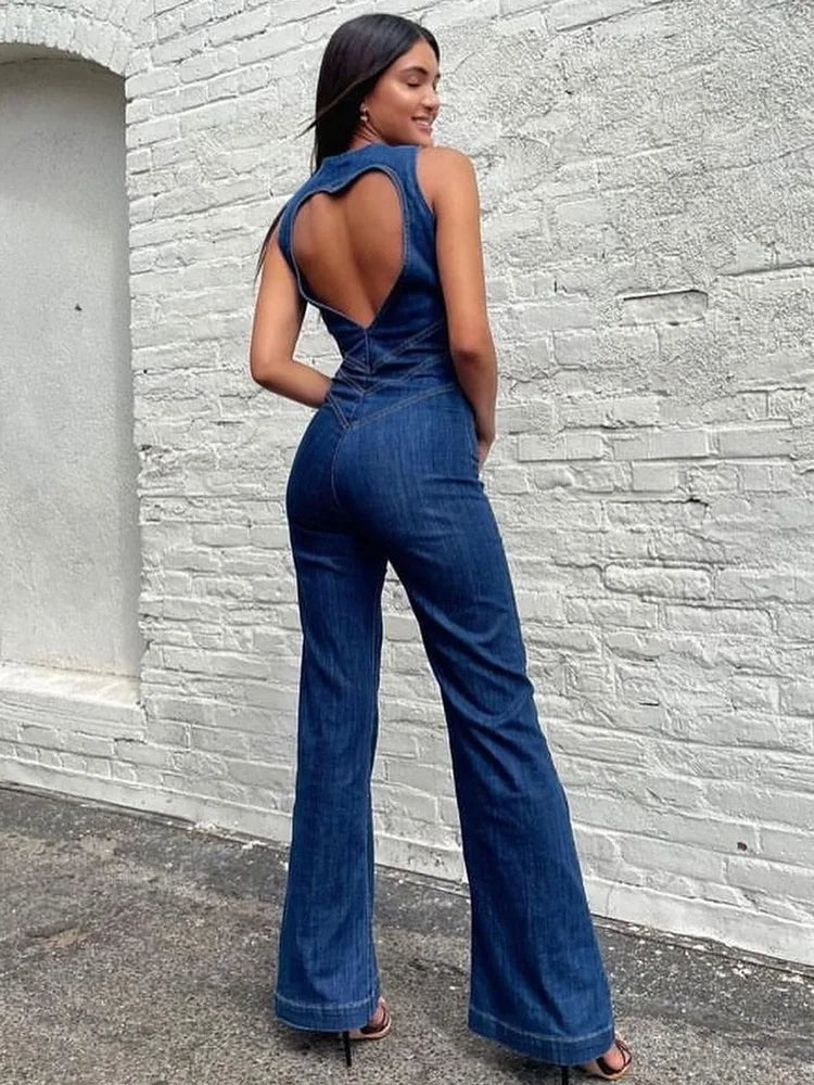 Backless Hartvormige Denim Jumpsuit voor Dames