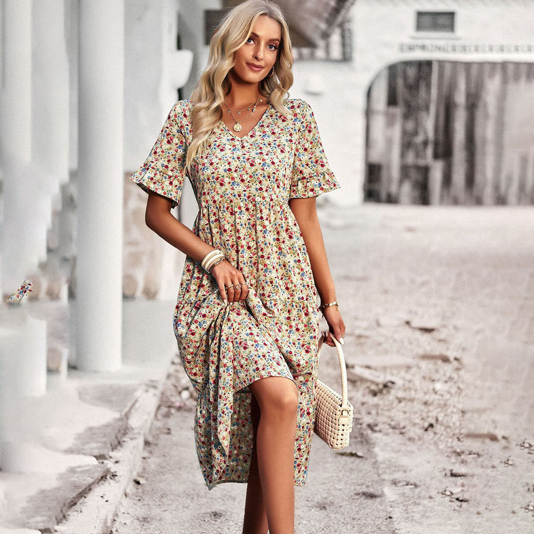 Zomerjurk Bloemenprint Luchtig Licht Getailleerd Dames Casual