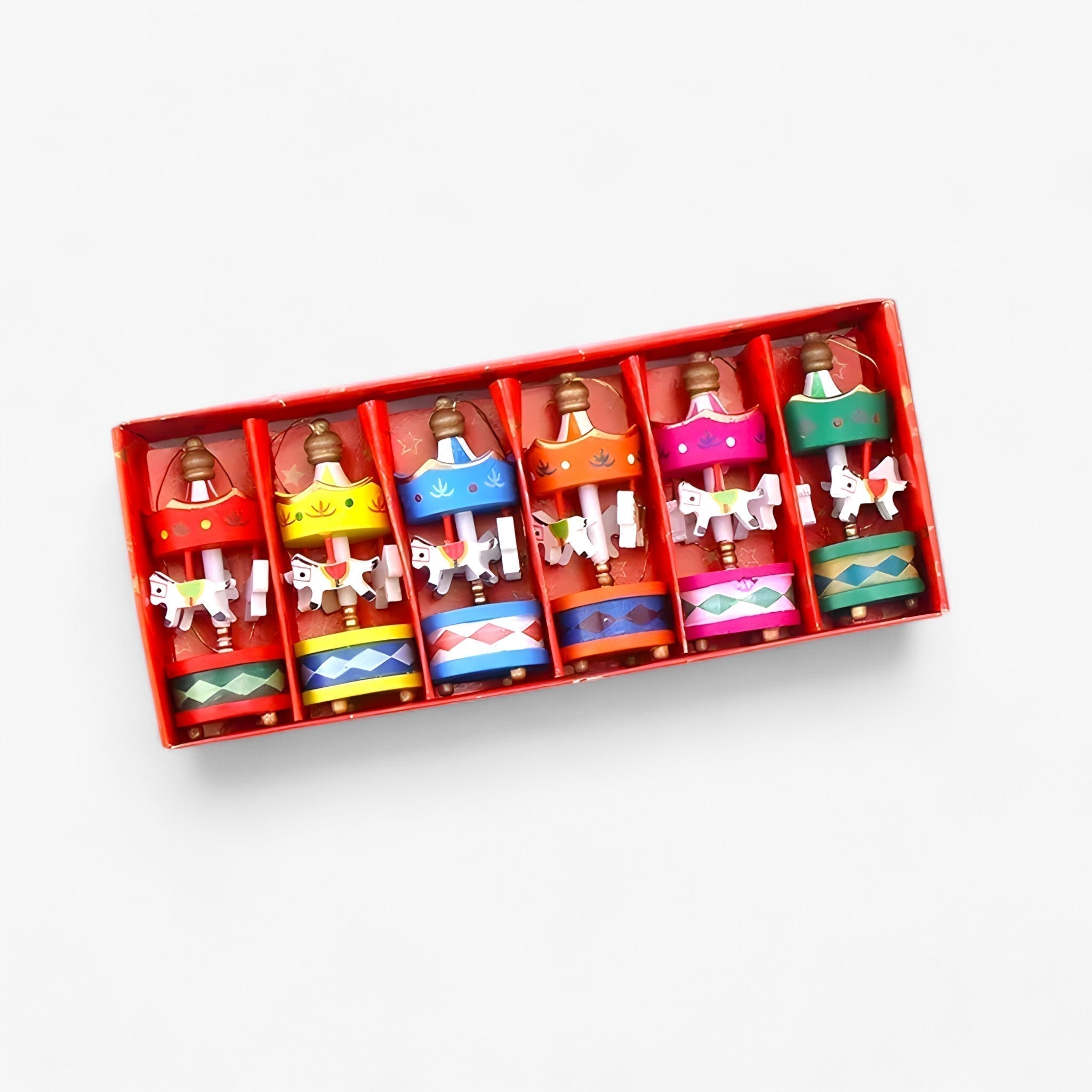 Mini Kerstcarrousel Ornamenten – Set van 6 Hangdecoraties