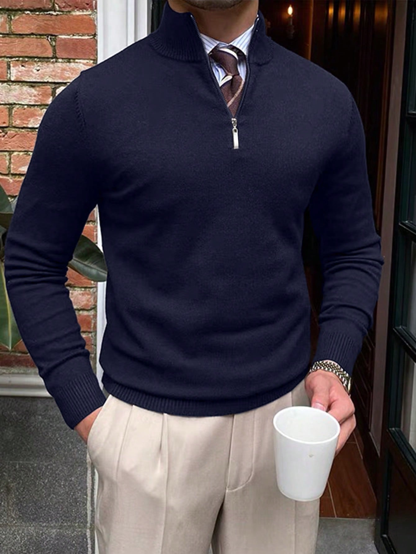 Heren Halve Rits Trui – Klassieke Gebreide Sweater voor Winter
