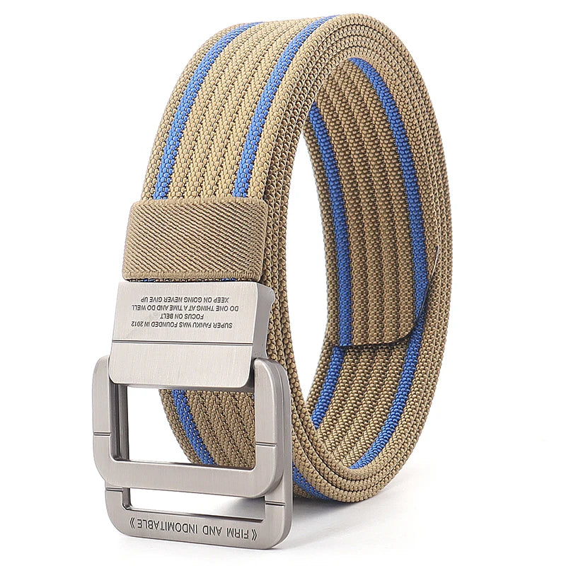Unisex Canvas Riem met Dubbele Metalen Ring Gesp - Verstelbare Gestreepte Tailleband