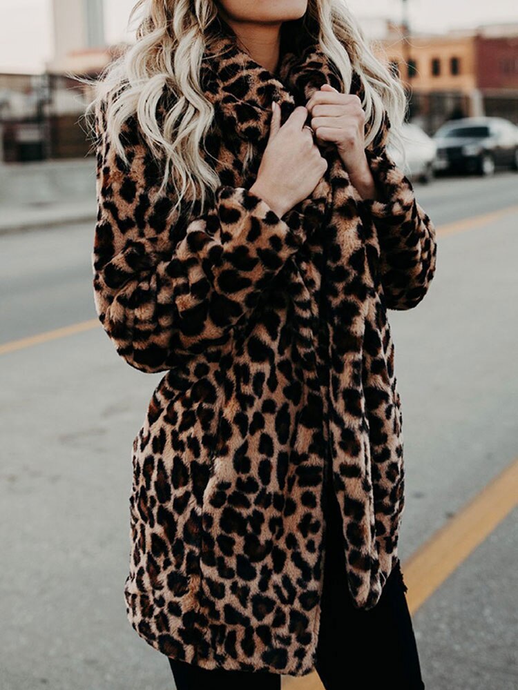 Dames Leopard Print Jas – Modieuze Lange Wintercoat