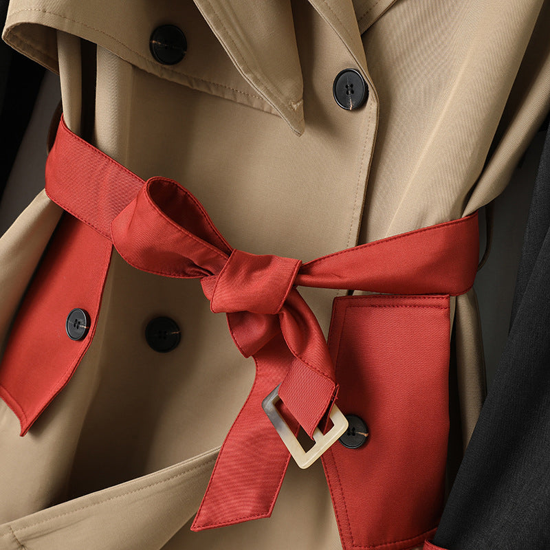 Moderne Trenchcoat met Taillengürtel en Contrastkleuren-mezamstore.nl