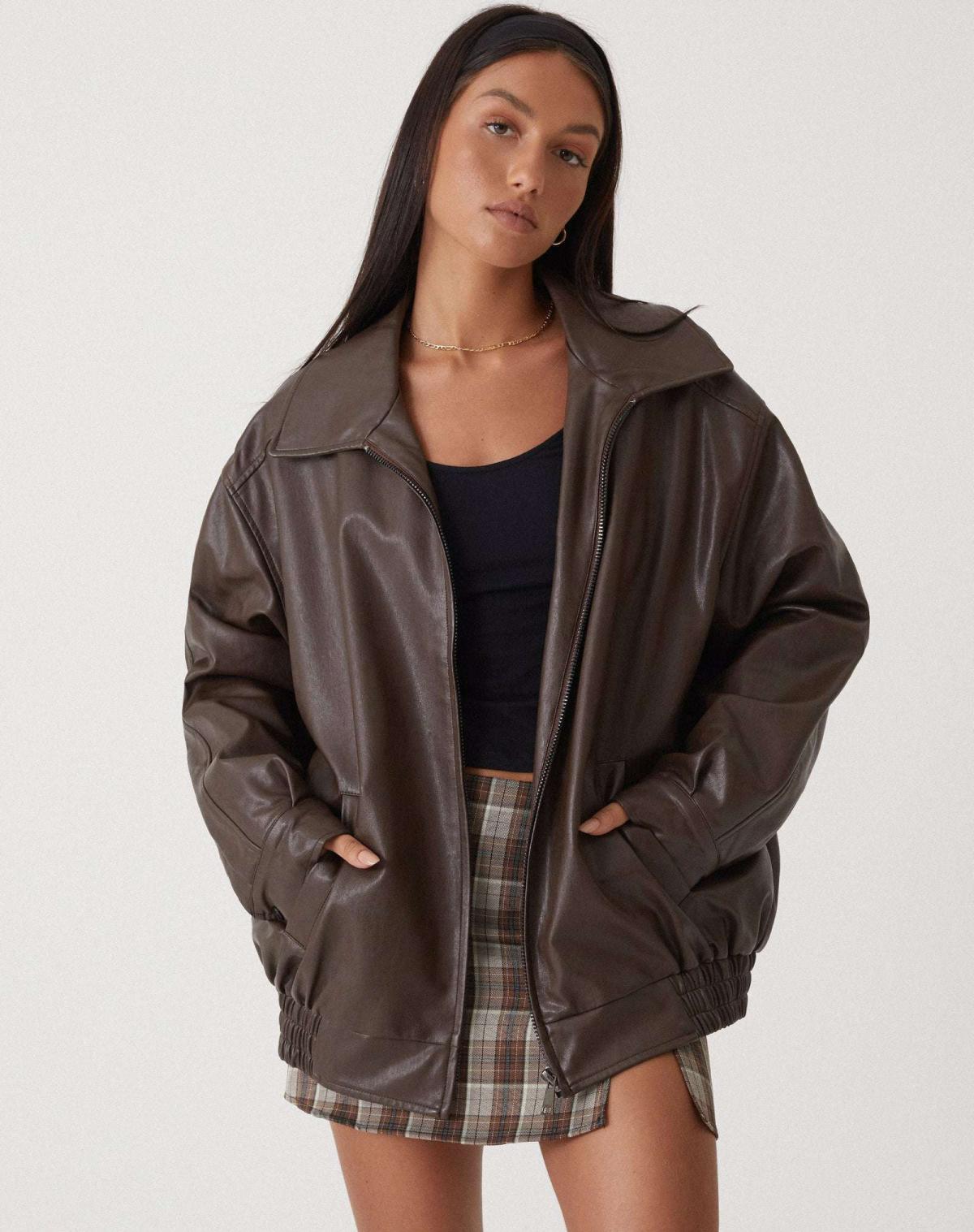 Oversized Leren Zomerjacke voor Dames-mezamstore.nl