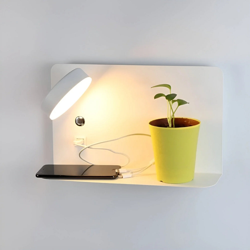 Moderne Wandlamp met Plank & USB-Oplaadfunctie voor Slaapkamer
