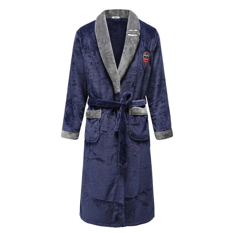 Heren Flanellen Bademantel V-Ausschnitt Langarm Casual Homewear-mezamstore.nl