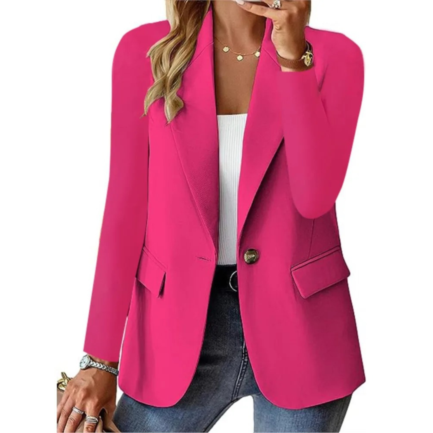 lassieke Getailleerde Dames Blazer met Één Knoop en Zakken