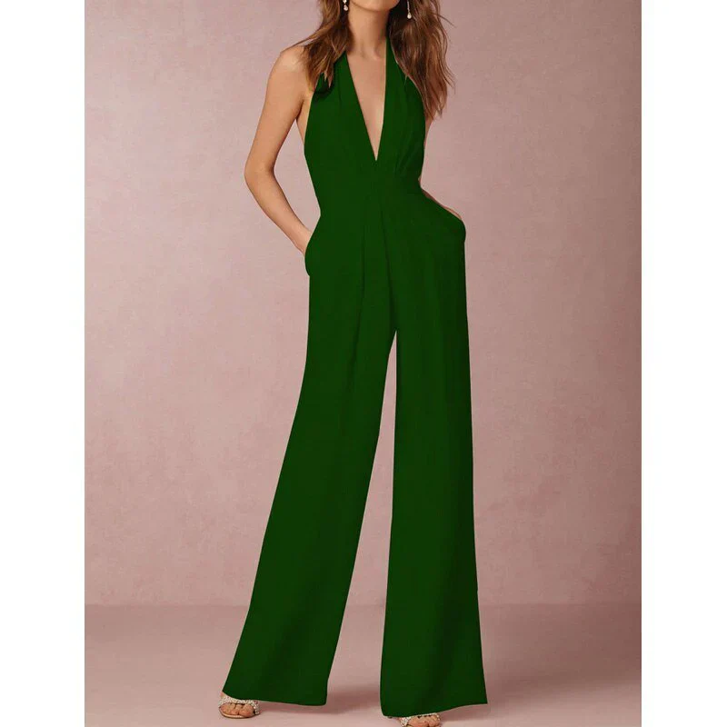 Mouwloze Dames Jumpsuit met Diepe V-Hals en Palazzo Pijpen