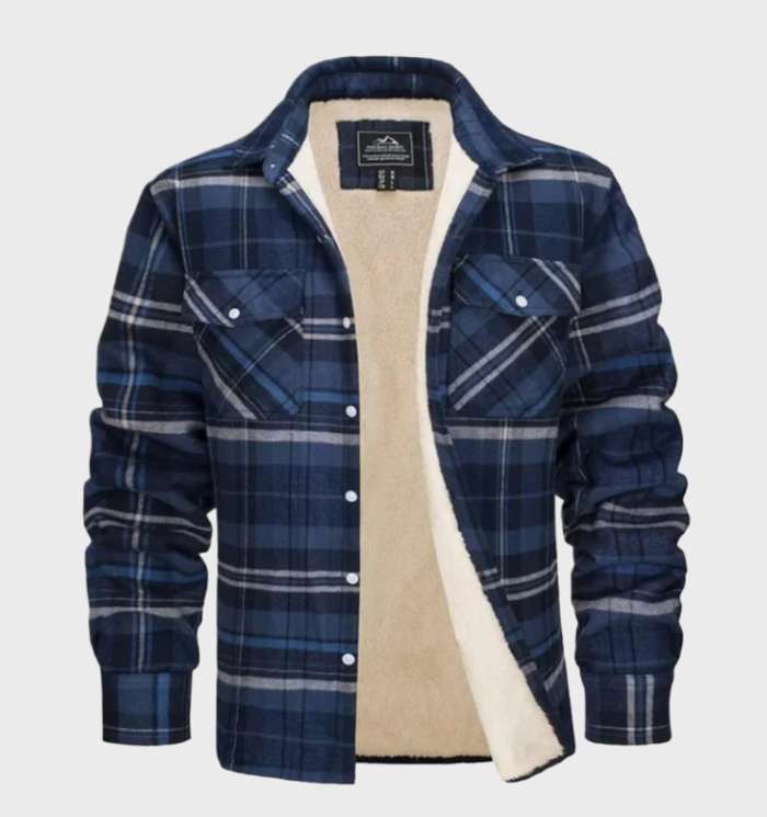 Heren Geruite Sherpa Jas – Warme Flanel Look Jacket met Voering