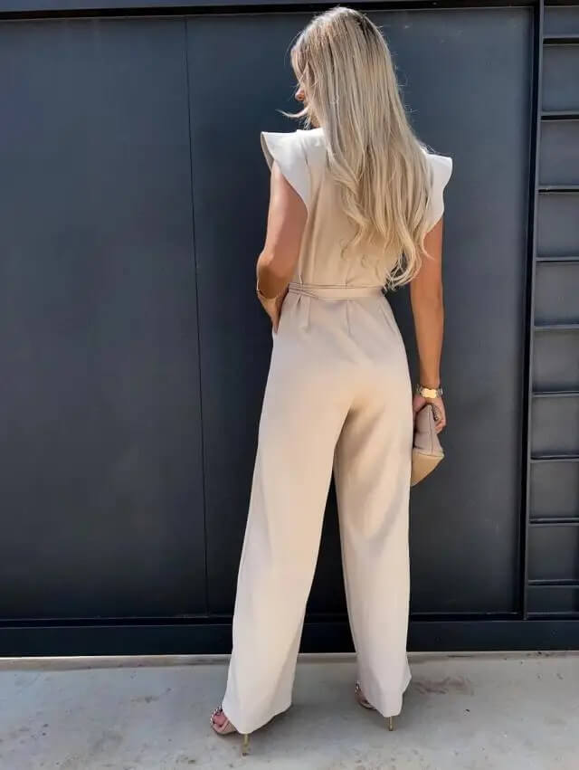 Elegante Jumpsuit met Vlindermouwen en Brede Pijpen