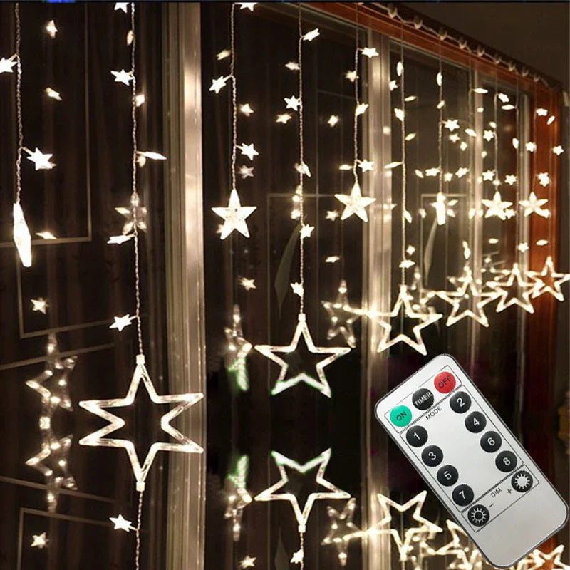 TwinkleLight LED Sterren Gordijnverlichting - Winterse Sfeerverlichting en Decoratie-mezamstore.nl