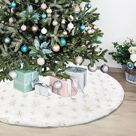 Sneeuwvlok Kerstboom Rok in Witte Imitatiebont - Stijlvolle & Zachte Feestelijke Decoratie-mezamstore.nl