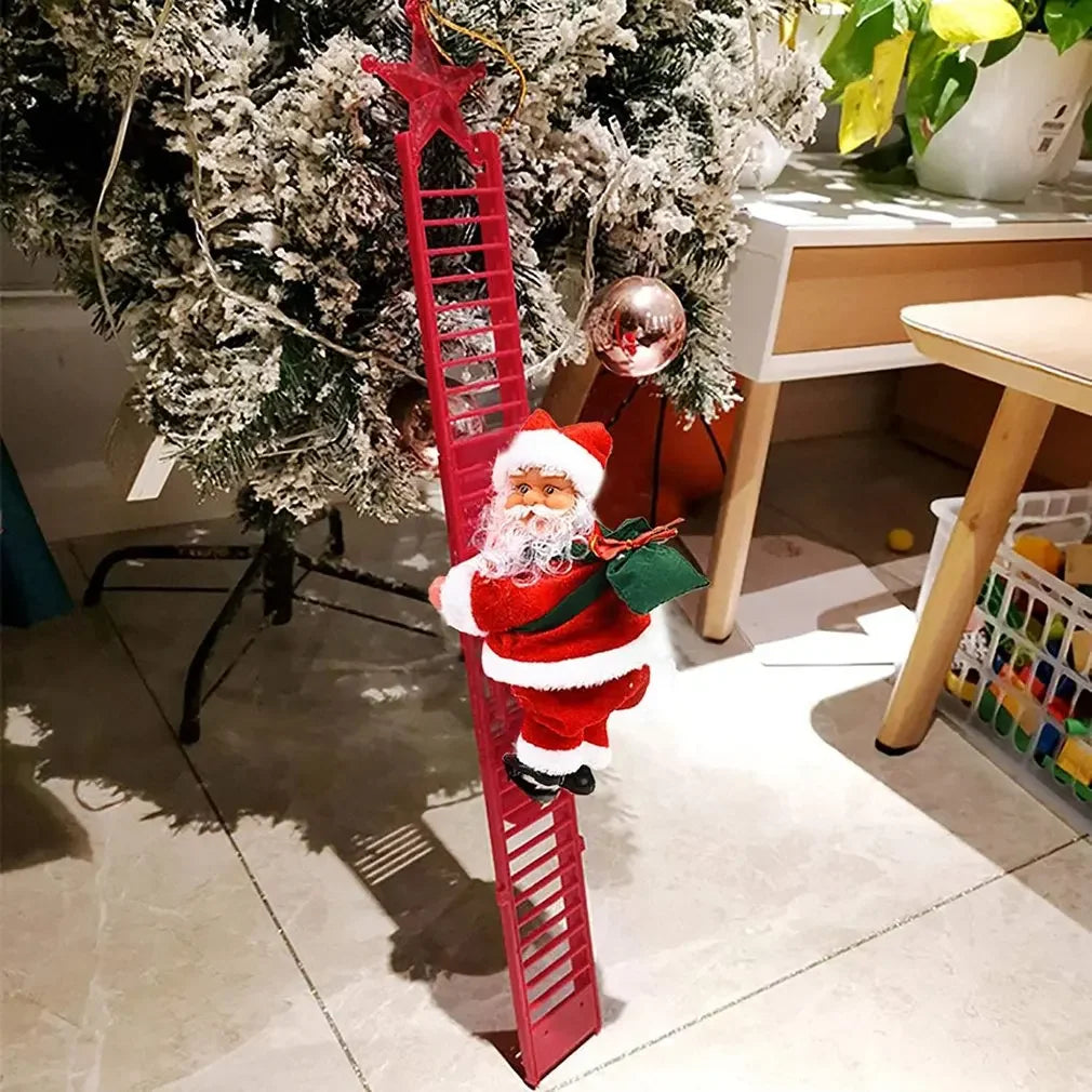 Klimmende Kerstman met Ladder – Speels Kerstboom Ornament