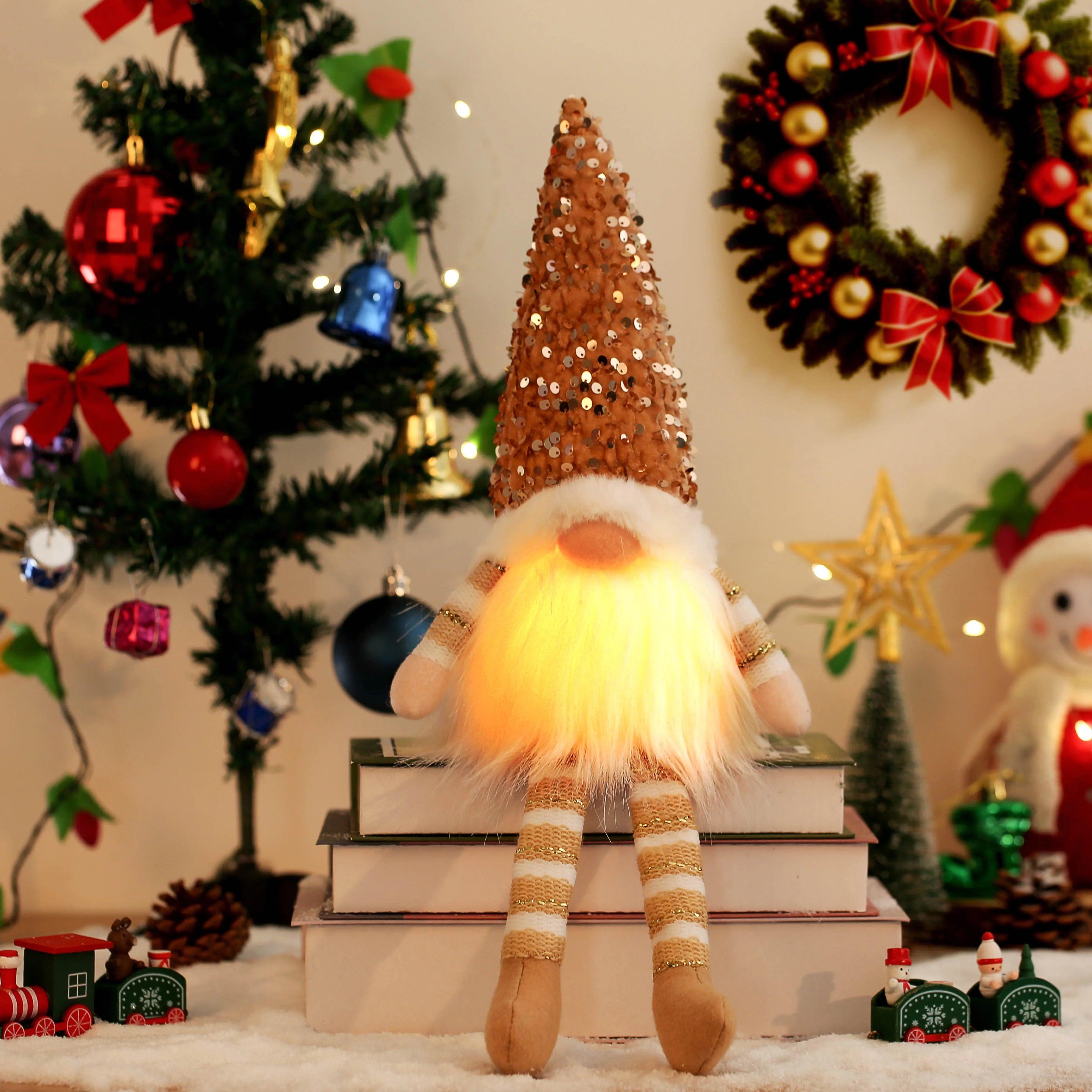 Kerstgnomie met LED Verlichting - Warme Feestelijke Kabouterdecoratie voor Thuis-mezamstore.nl