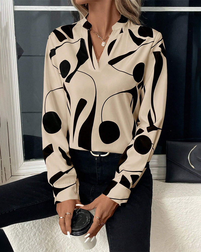 Elegante Blouse met Opstaande Kraag en Print