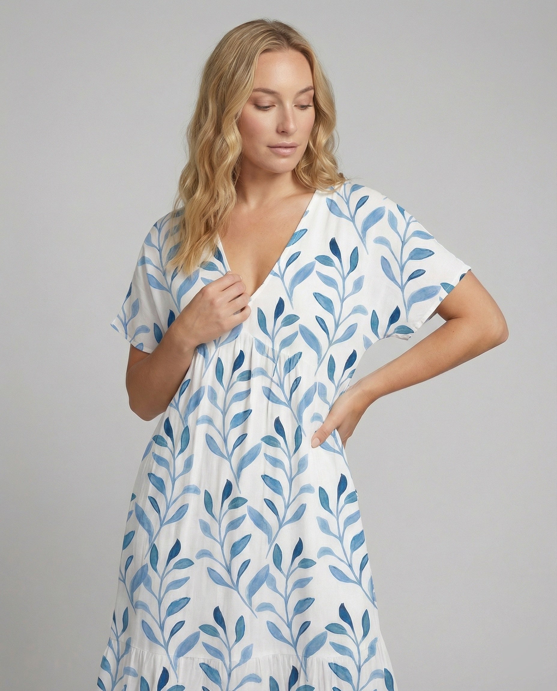 Zomerjurk Dames Bladprint Korte Mouwen Luchtige Pasvorm Casual