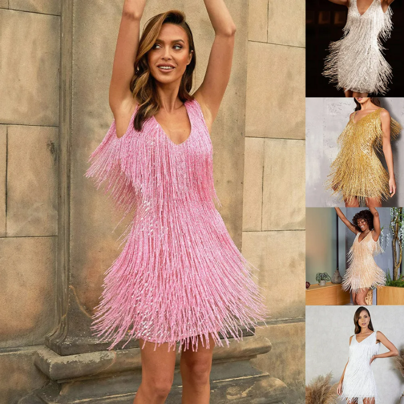 Verleidelijke Zomerjurk met V-hals en Pailletten Details