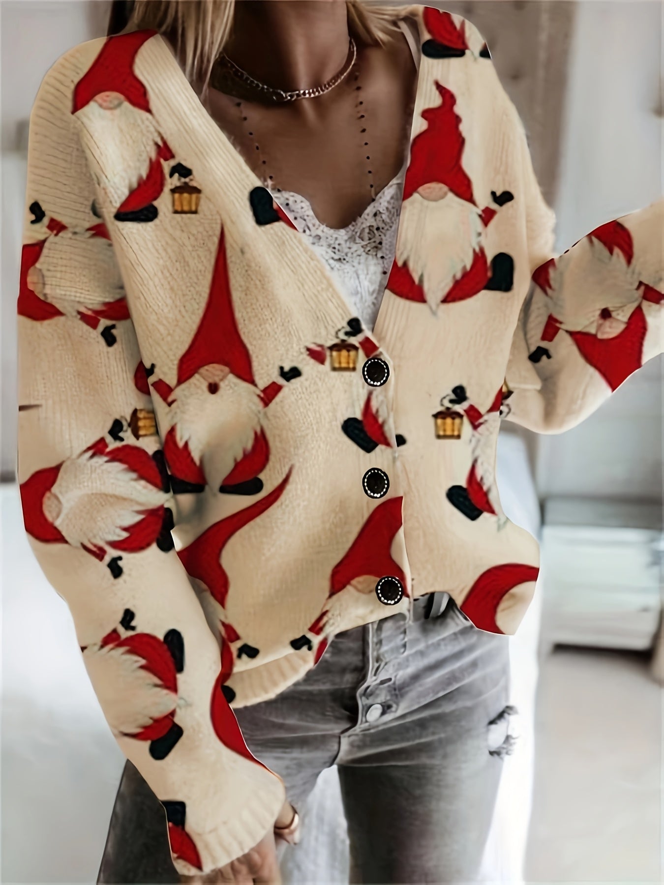 Kerst Cardigan met Rendieren – Dames Winter Vest met Feestdesign