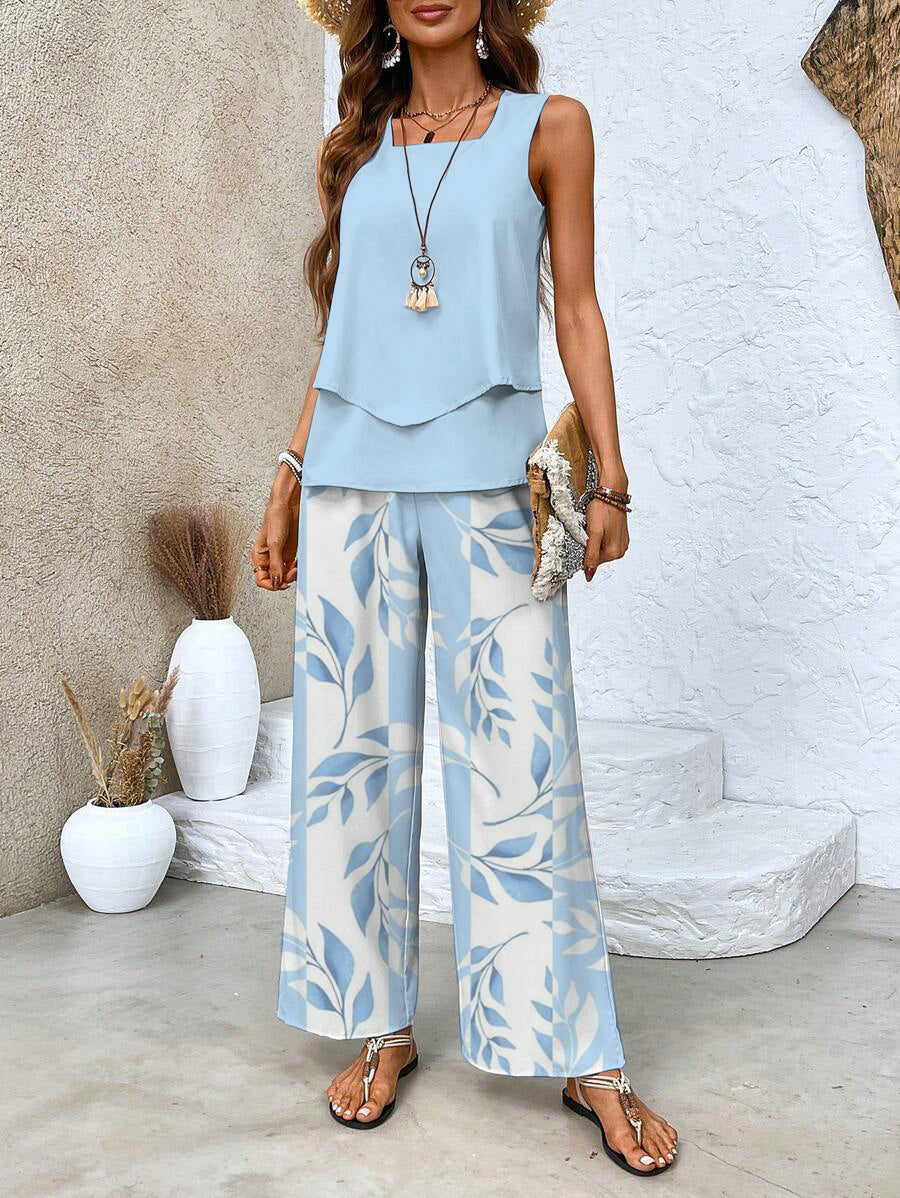 Tweedelig Dames Set: Mouwloos Top & Rechte Broek