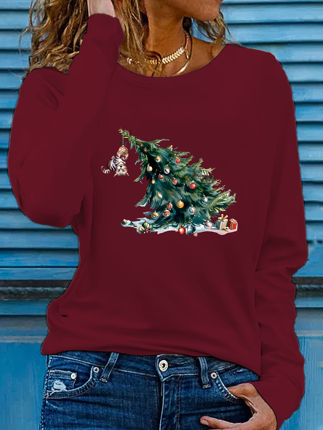 Dames Kersttrui met Hond en Boom – Winter Sweater