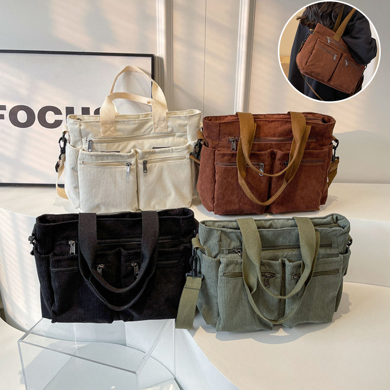 Corduroy Schoudertas Dames – Ruime Shopper met Ritssluiting