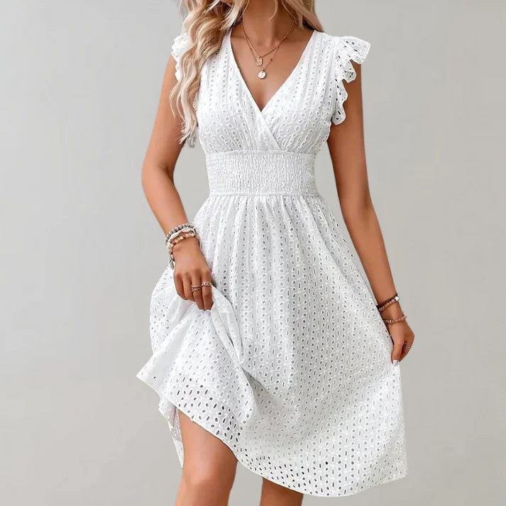 Zomerjurk Dames Ruches Mouwen Luchtige Pasvorm Casual Look